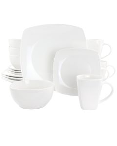 Gibson Elite Soho Lounge 16 Piece Square Fine Ceramic Dinnerware Set in White