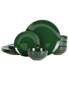 Simply Essential Coupe 12 Piece Round Stoneware Dinnerware Set in Hunter Green