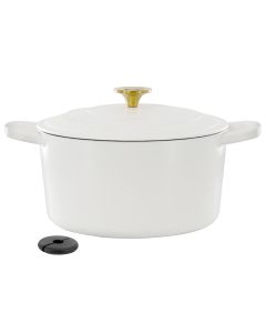 Crockpot Artisan 6 Quart Enameled Cast Iron Dutch Oven in Matte Linen with Gold Handle