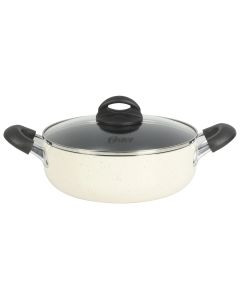 Oster Clairborne 6.9 Quart Nonstick Aluminum Caldero with Lid in Linen
