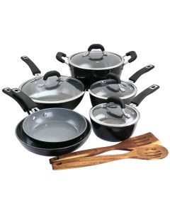 Kenmore 12 Piece Ceramic Coated Aluminum Cookware Set in Black